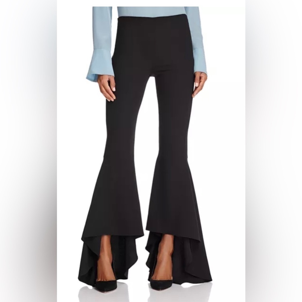 Alice + Olivia Black Flared Ruffle Hem Jumpsuit Pants